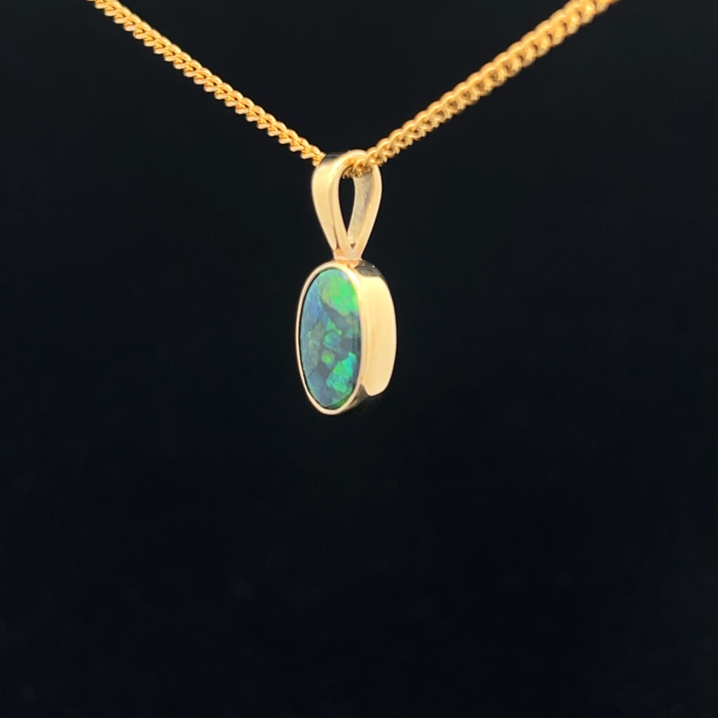 18K Yellow Gold Solid Black Opal Pendant 5131