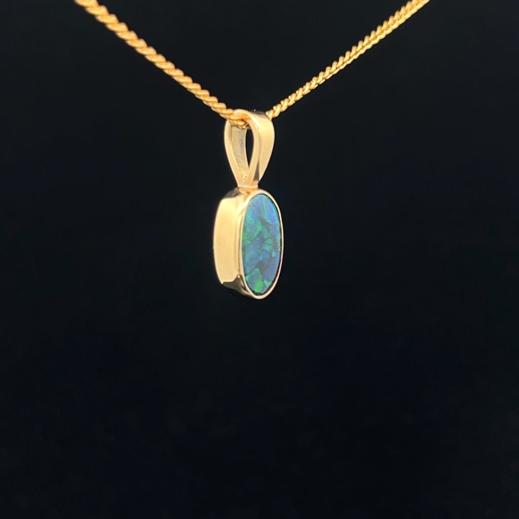 18K Yellow Gold Solid Black Opal Pendant 5131