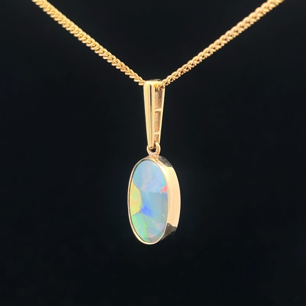 18K Yellow Gold Solid Black Opal Pendant 5132
