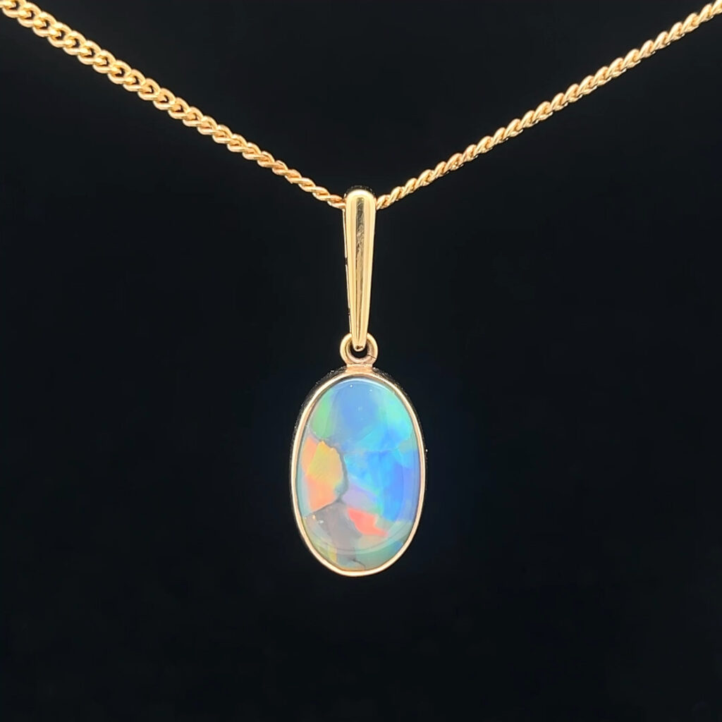 18K Yellow Gold Solid Black Opal Pendant 5132