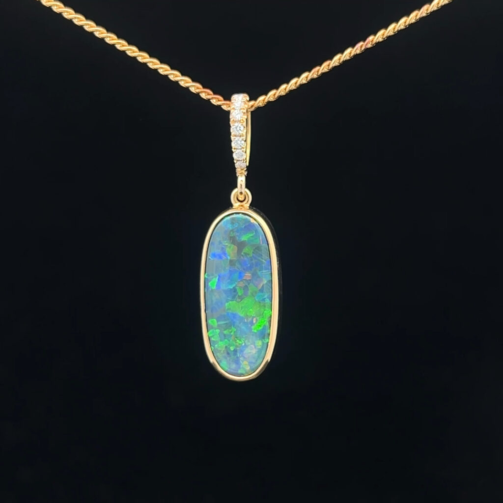 18K Yellow Gold Solid Black Opal Pendant 5140