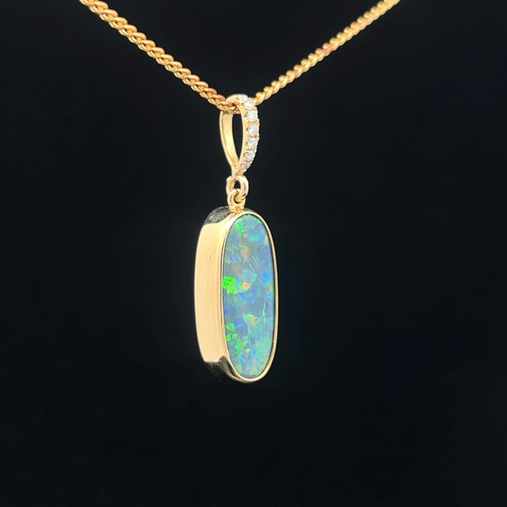 18K Yellow Gold Solid Black Opal Pendant 5140