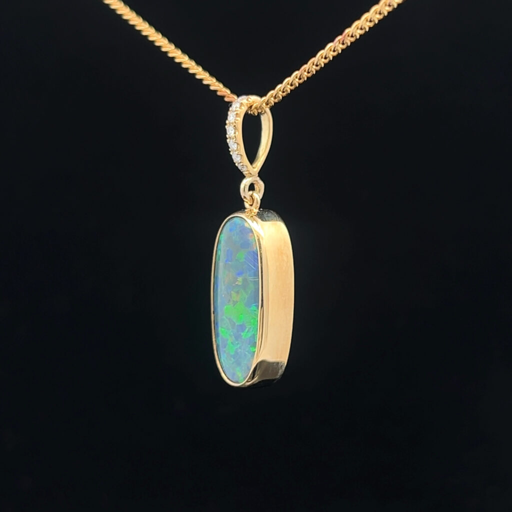 18K Yellow Gold Solid Black Opal Pendant 5140