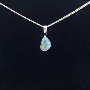 18K White Gold Solid Black Opal Pendant 5144