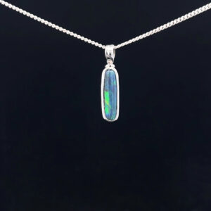 18K White Gold Solid Black Opal Pendant 5154