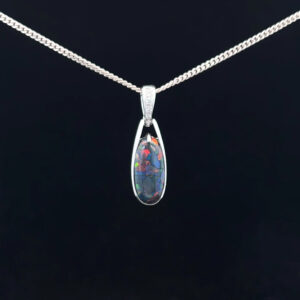 18K White Gold Solid Black Opal Pendant 5207