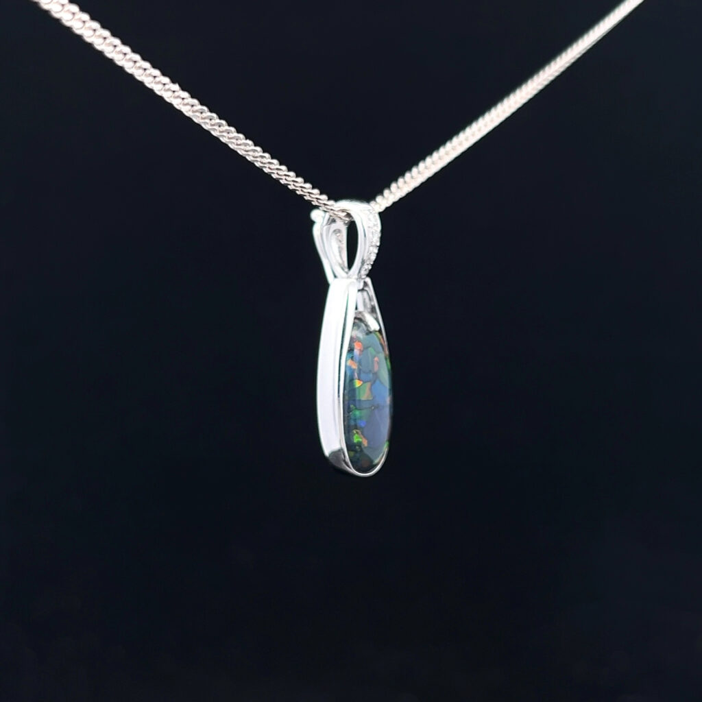 18K White Gold Solid Black Opal Pendant 5207