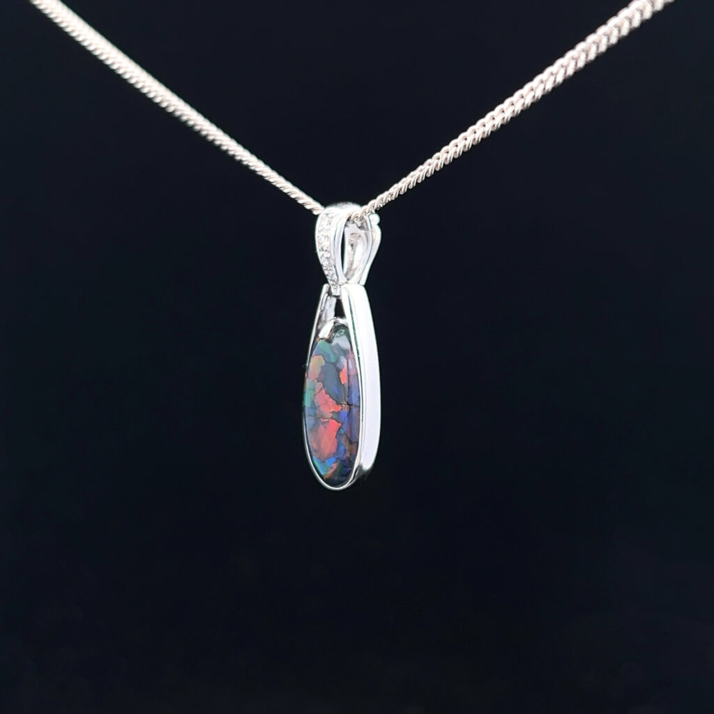 18K White Gold Solid Black Opal Pendant 5207