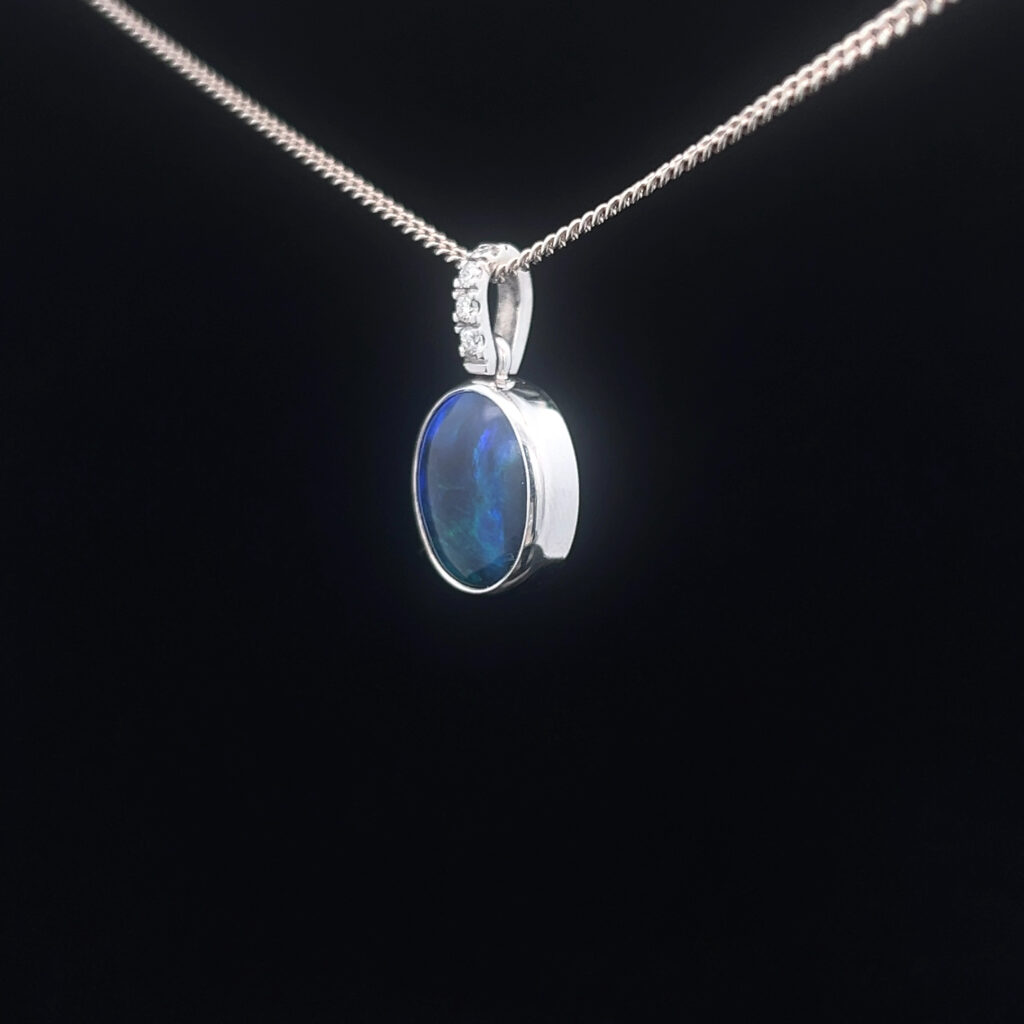 18K White Gold Solid Black Opal Pendant 5215