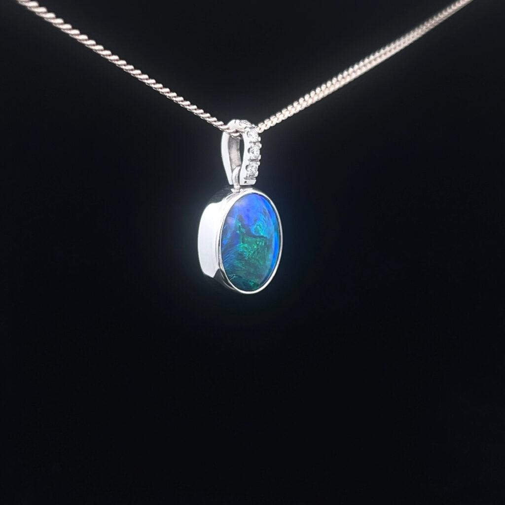 18K White Gold Solid Black Opal Pendant 5215