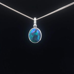 18K White Gold Solid Black Opal Pendant 5215