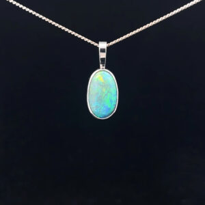 18K White Gold Solid Black Opal Pendant 5223