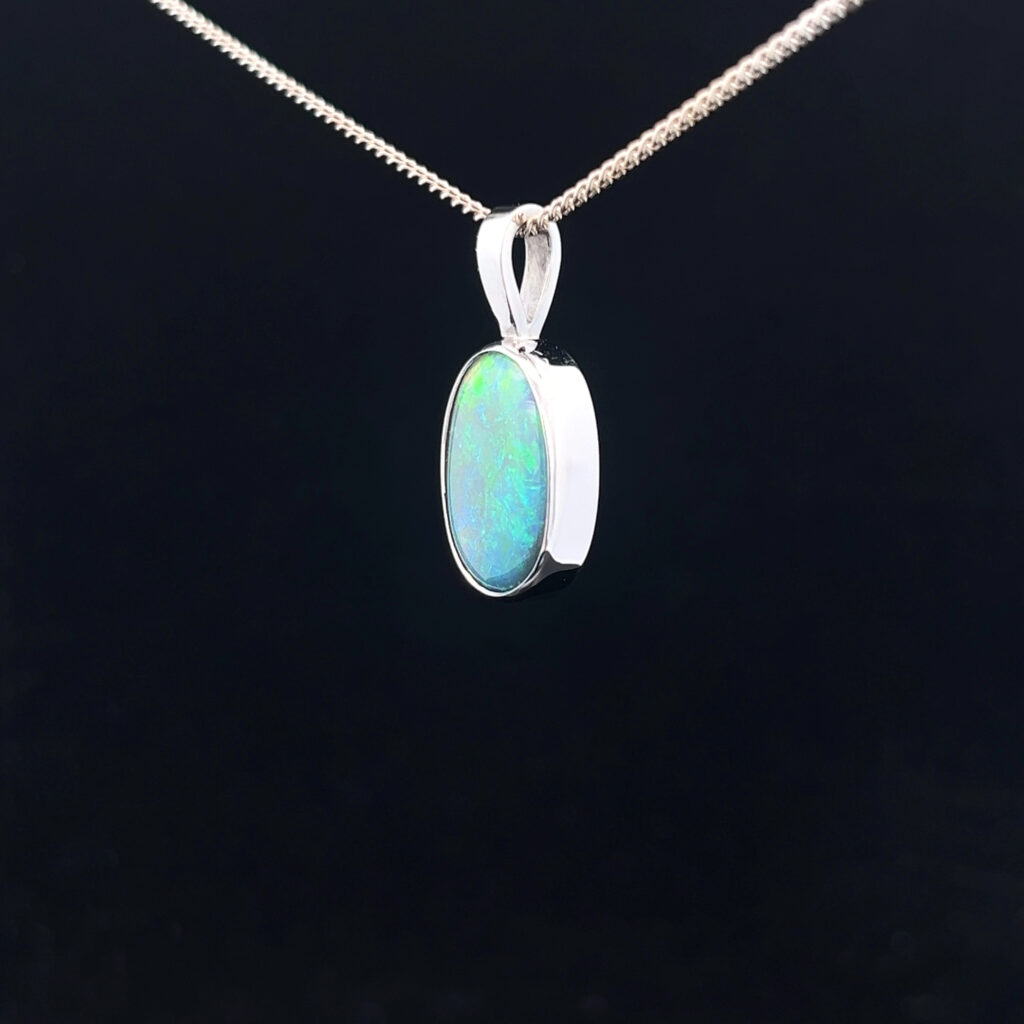 18K White Gold Solid Black Opal Pendant 5223