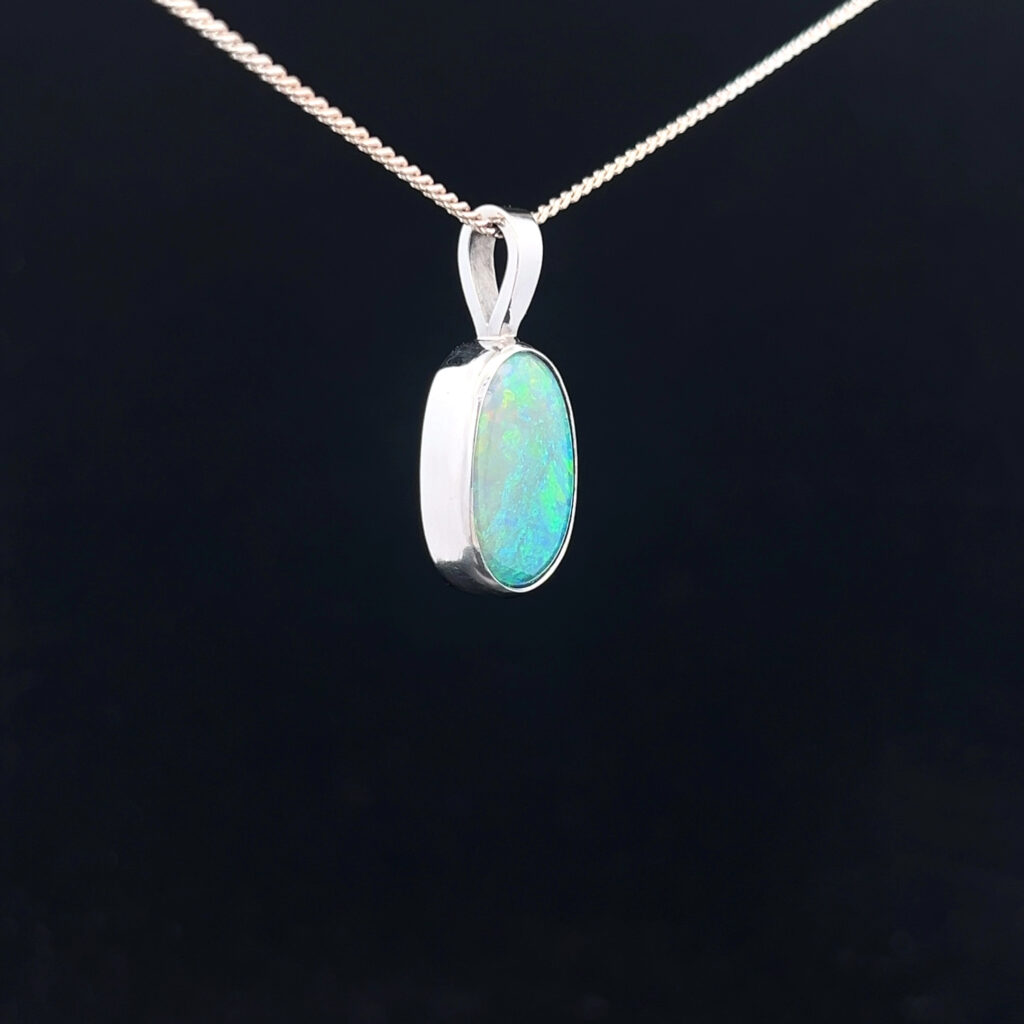 18K White Gold Solid Black Opal Pendant 5223