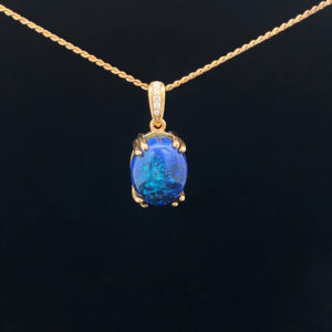 18K Yellow Gold Solid Black Opal Pendant 5239