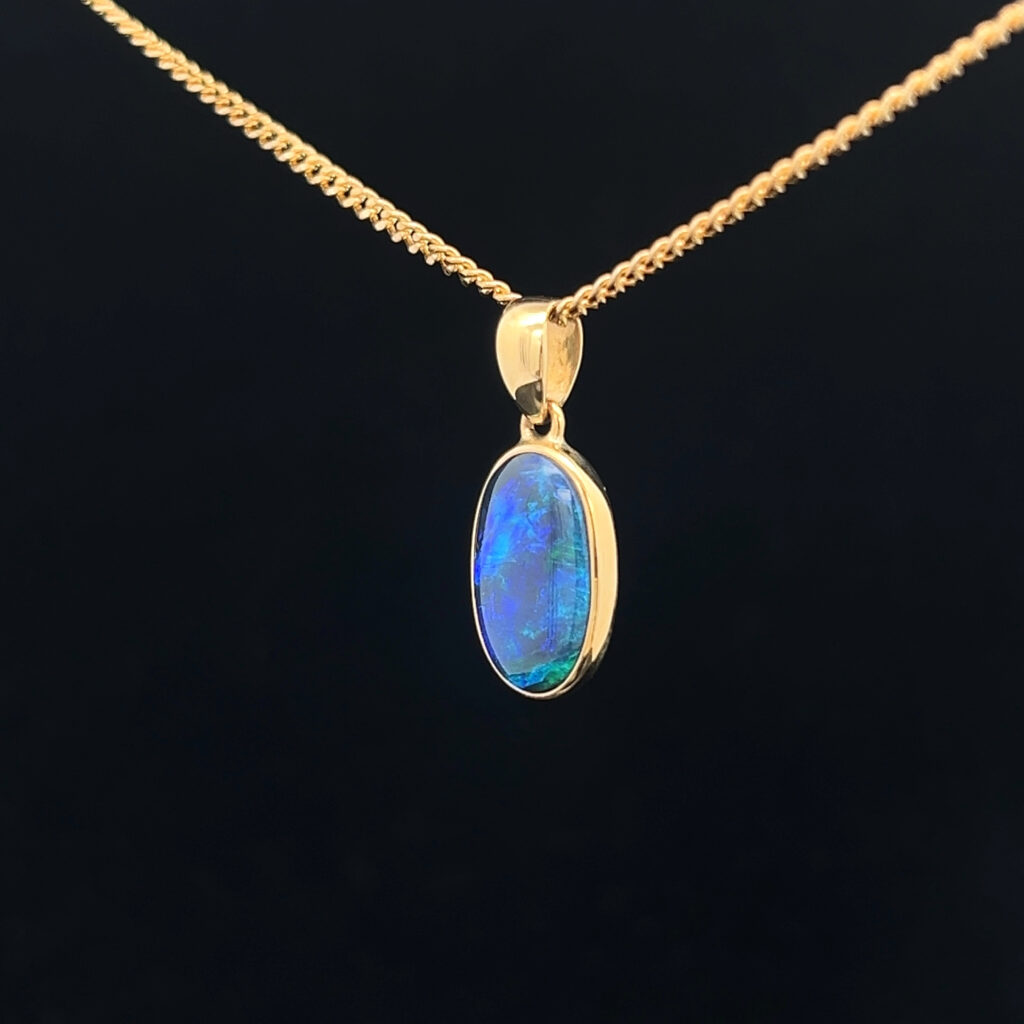 18K Yellow Gold Solid Black Opal Pendant 5247