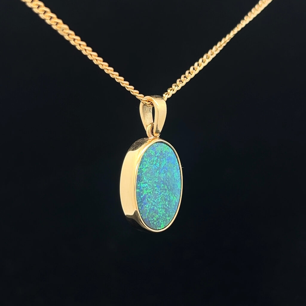 18K Yellow Gold Solid Black Opal Pendant 5248