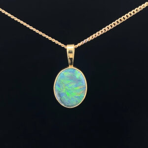 18K Yellow Gold Solid Black Opal Pendant 5256