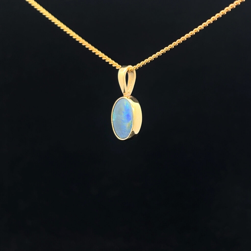 18K Yellow Gold Solid Black Opal Pendant 5310