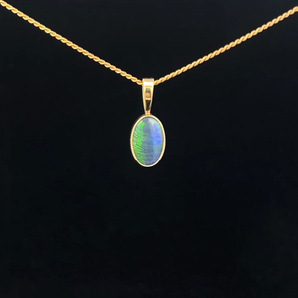 18K Yellow Gold Solid Black Opal Pendant 5310