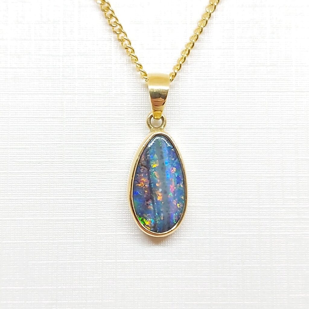 18k Yellow Gold Solid Boulder Opal Pendant