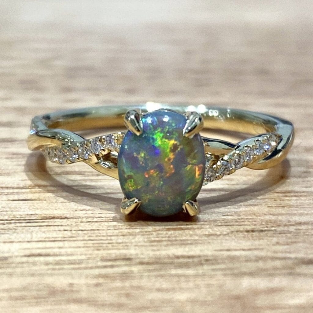 18k Black Opal And Diamond Ring