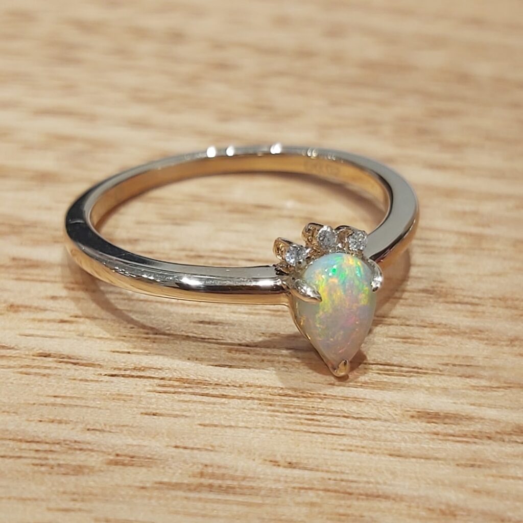 Unique Opal And Diamond Ring Set In 9k Gold