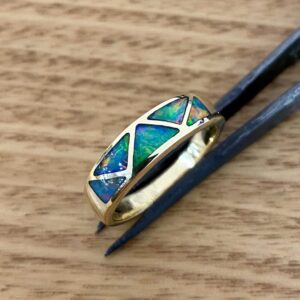 Inlay Opal Triangle Ring Set In 14k Gold
