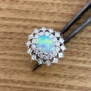 Solid Crystal Opal & Diamond Ring Set In 18k Gold
