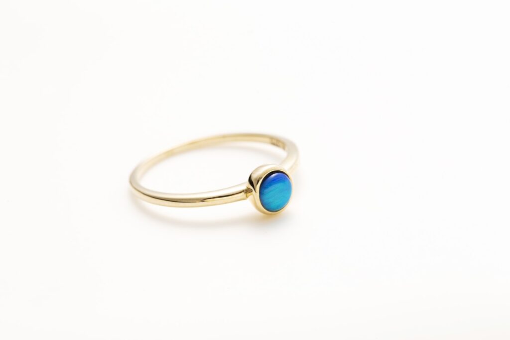 9k Yellow Gold Solid Black Opal Ring