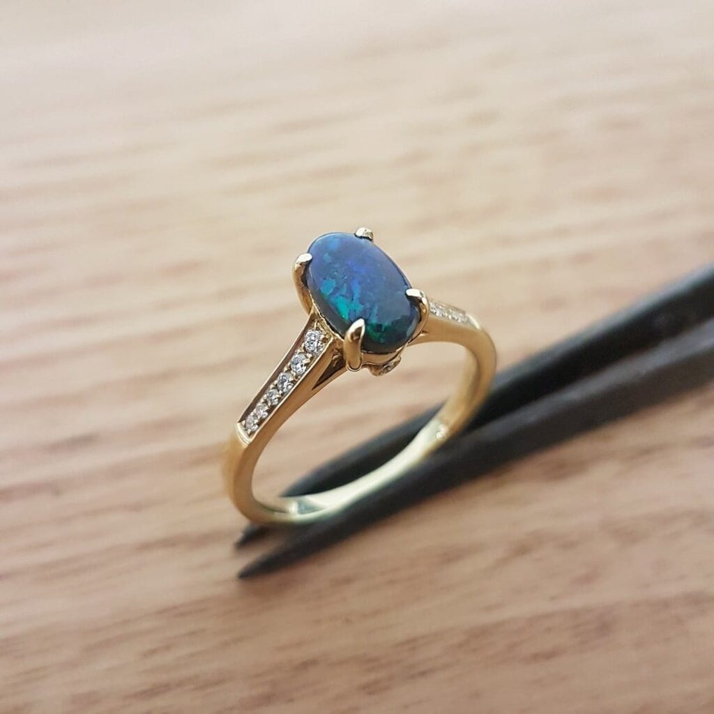 18k Yellow Gold Solid Black Opal Ring