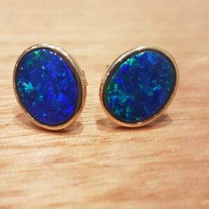14k Yellow Gold Gem Quality Doublet Opal Earrings