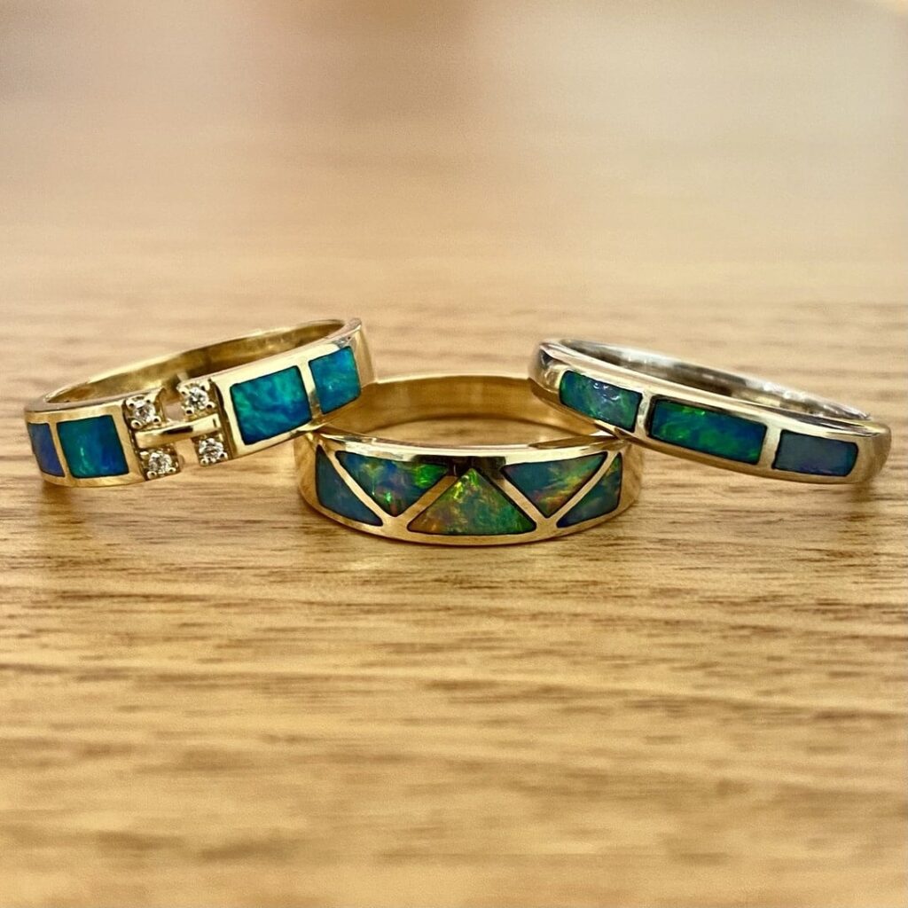 Inlay Opal H Ring Set In 14k Gold