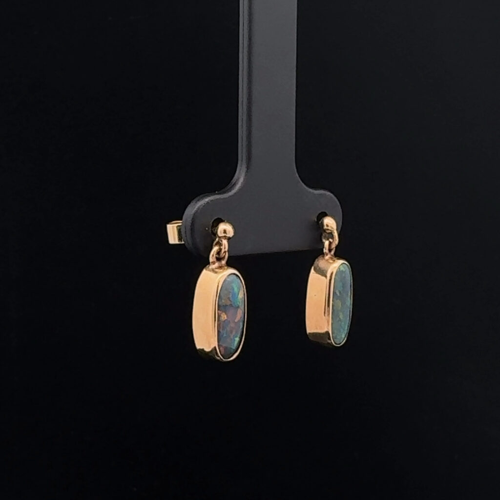 Gold Solid Black Opal Earrings 7856