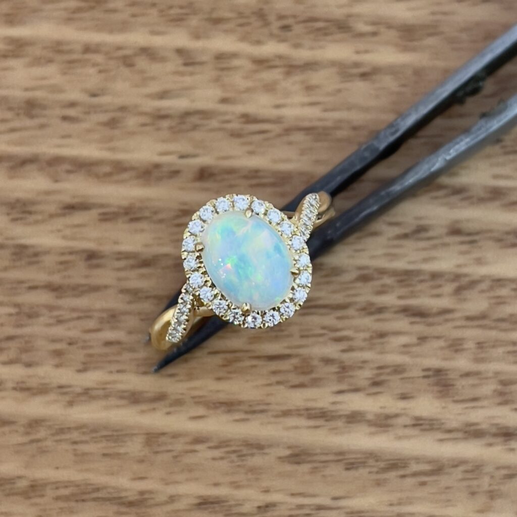 Gold Crystal Opal and Diamond Ring