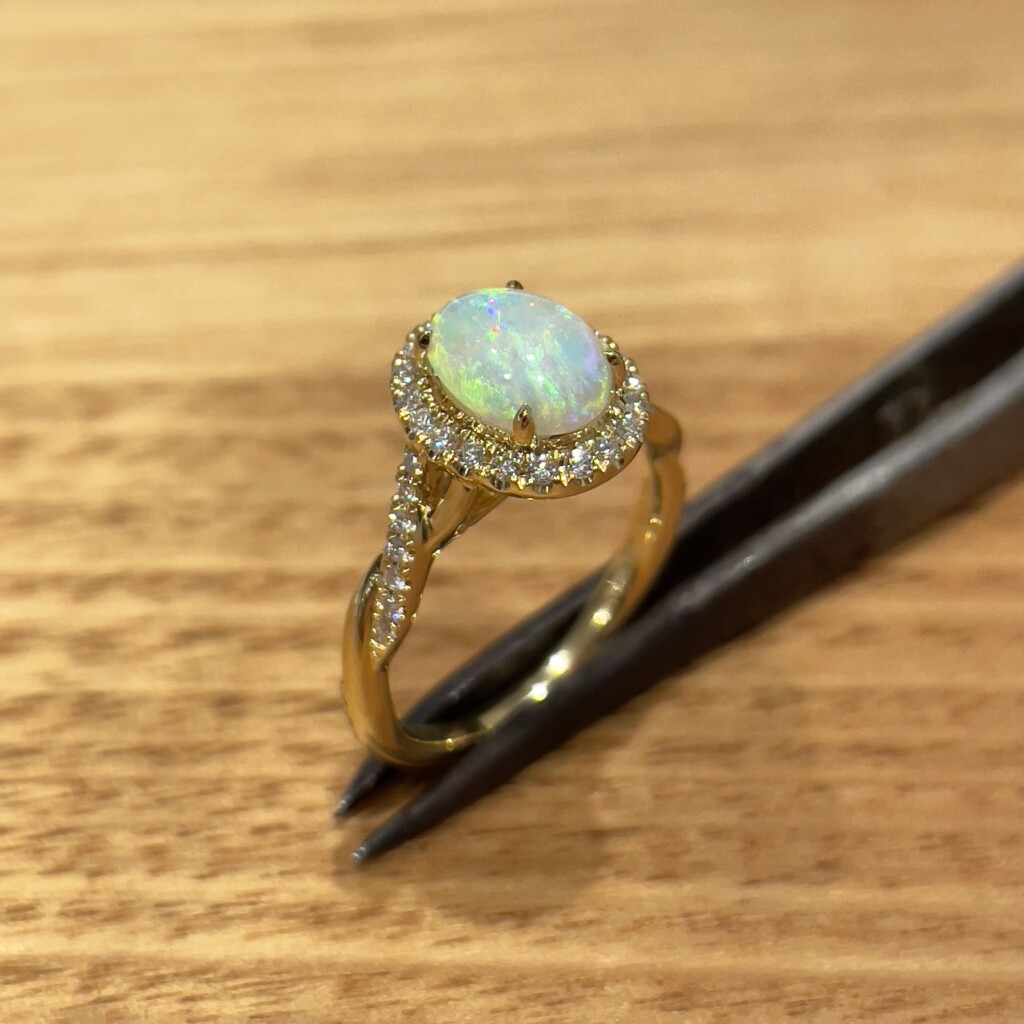 Gold Crystal Opal and Diamond Ring