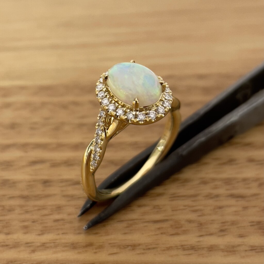 Gold Crystal Opal and Diamond Ring