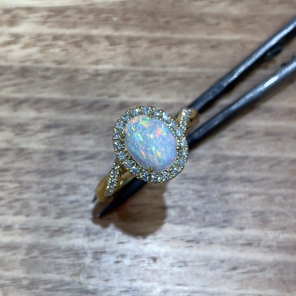 Gold Crystal Opal and Diamond Ring