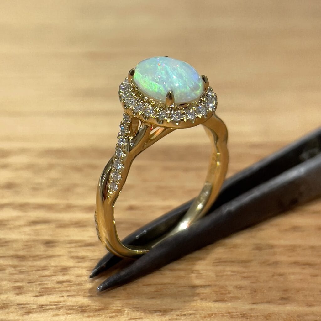 Gold Crystal Opal and Diamond Ring