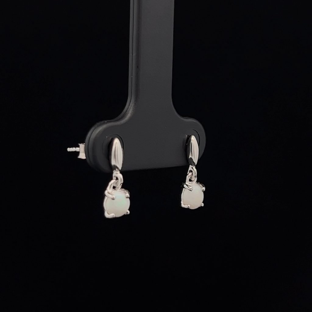 Sterling Silver Solid Opal Drop Earrings 15E 4mm