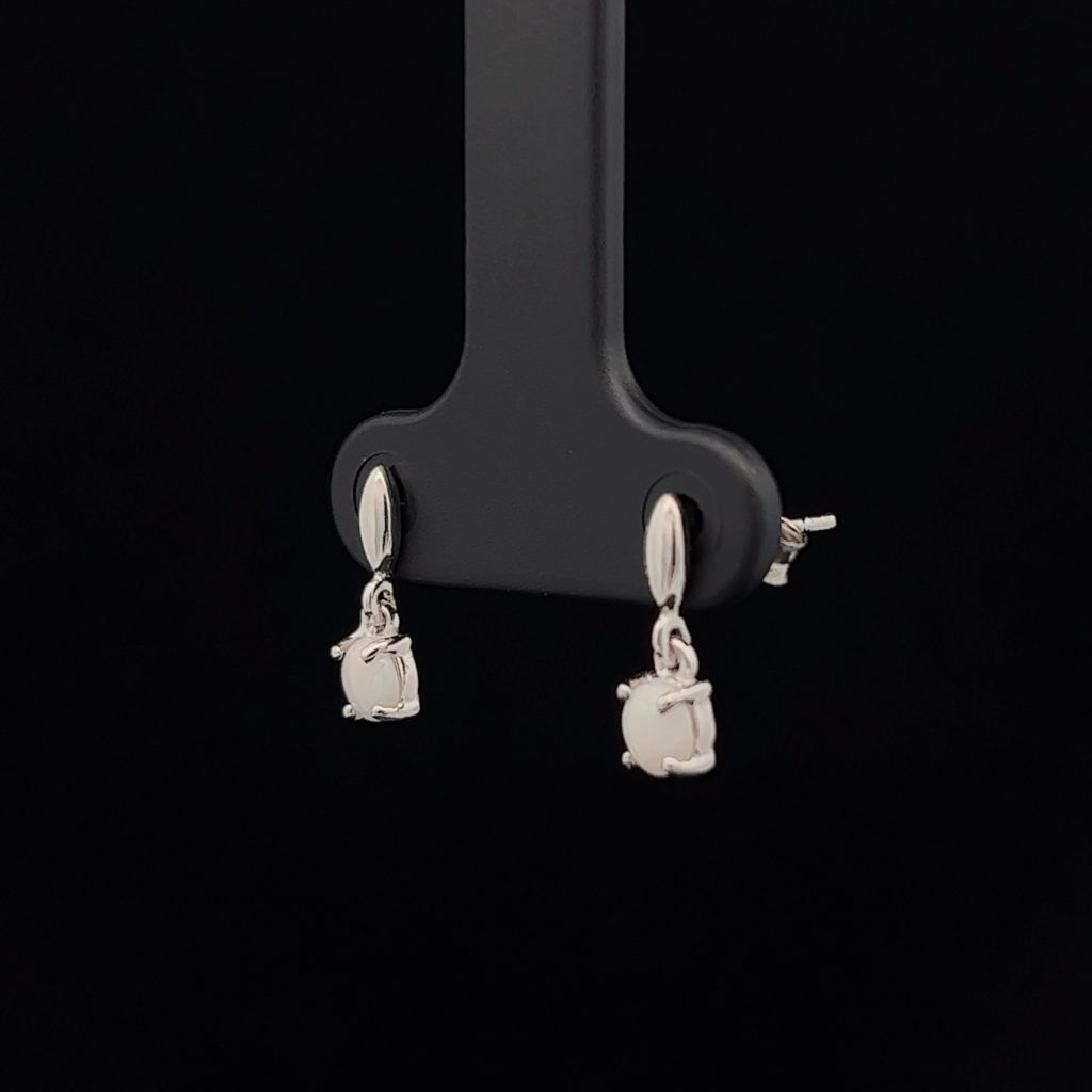 Sterling Silver Solid Opal Drop Earrings 15E 4mm