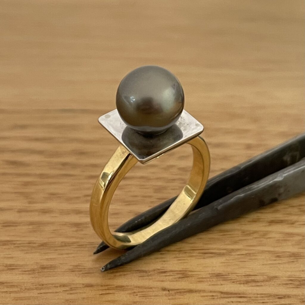 18K Yellow & White Gold Tahitian Pearl Ring