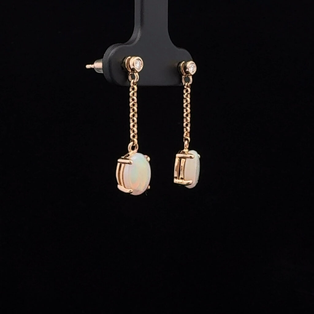 14K Solid Opal Drop Earrings