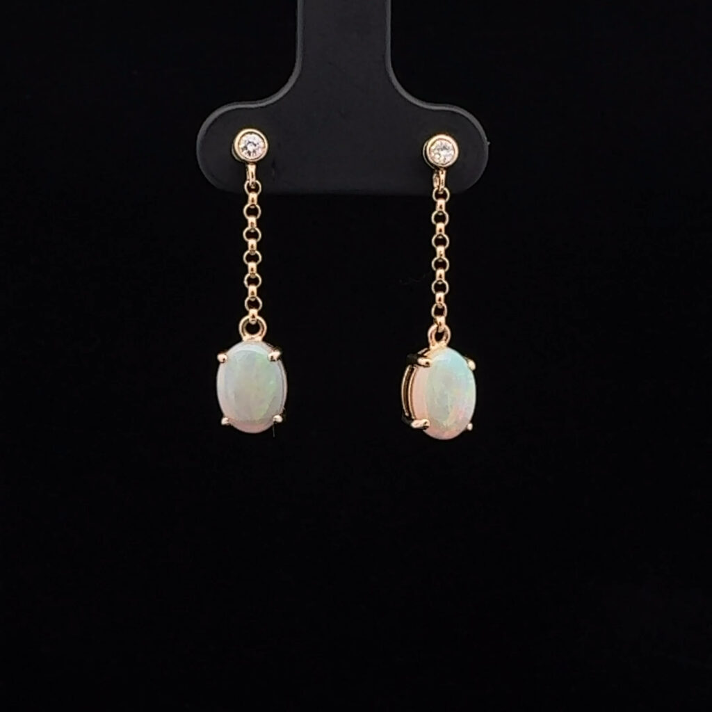 14K Solid Opal Drop Earrings