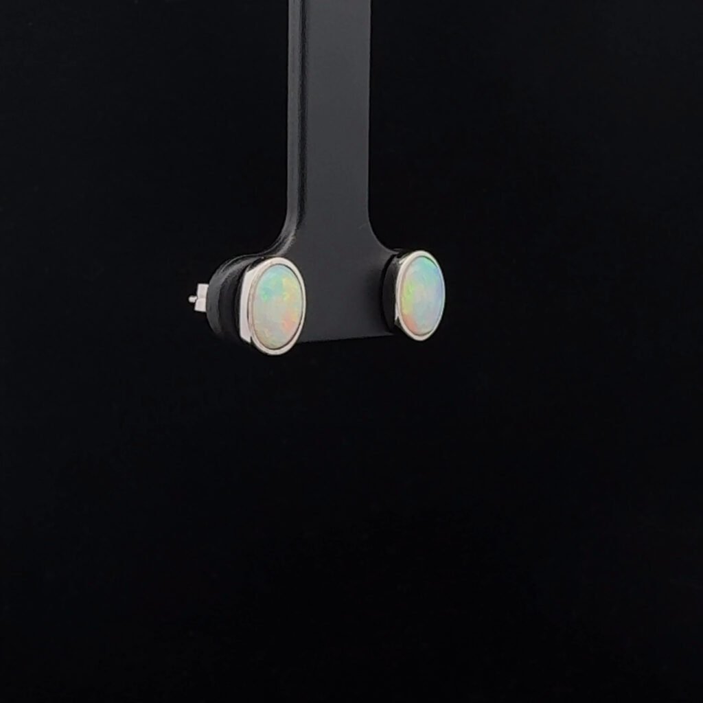 18K White Gold Solid Opal Earrings