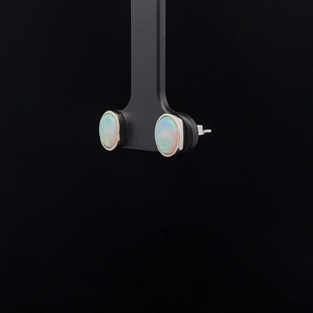 18K White Gold Solid Opal Earrings