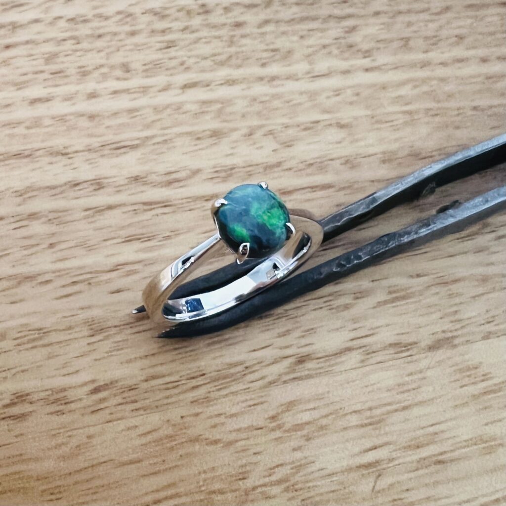 18K White Gold Solid Black Opal Ring