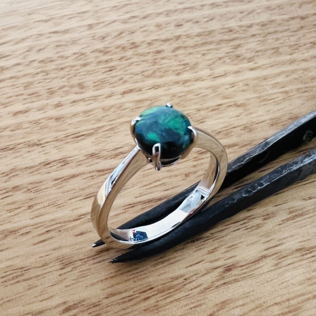 18K White Gold Solid Black Opal Ring