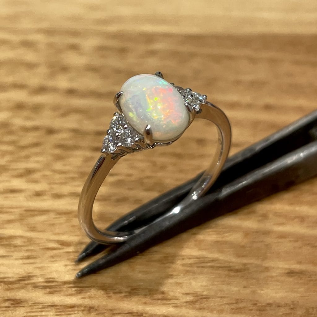 9K White Gold Solid Opal & Diamond Ring 675805