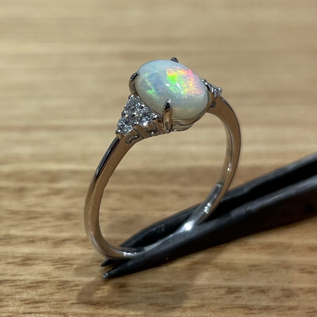 9K White Gold Solid Opal & Diamond Ring 675805